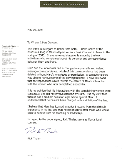 Rick Thaler Letter